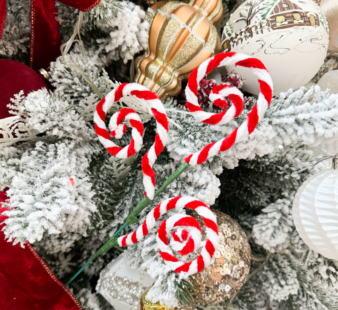 Set of Red and white curly candycanes