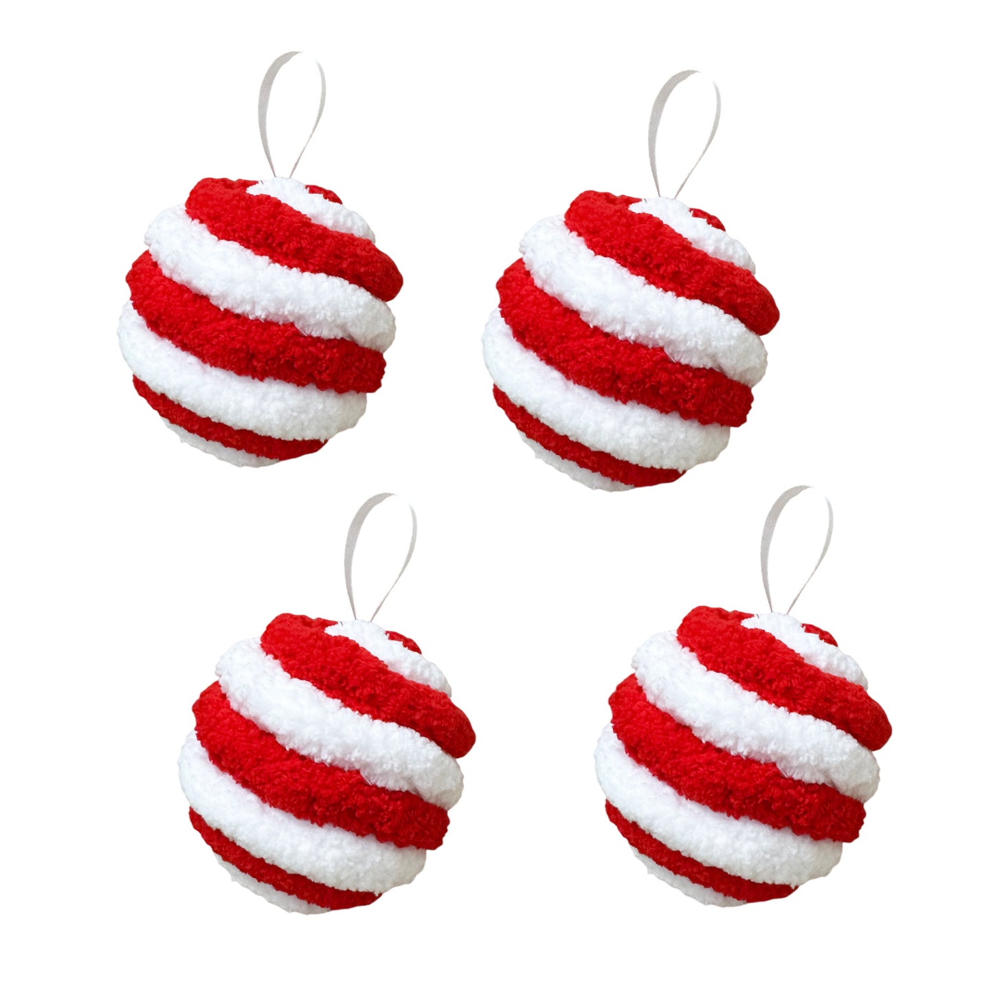 Set of Large soft ball ornaments - red and white