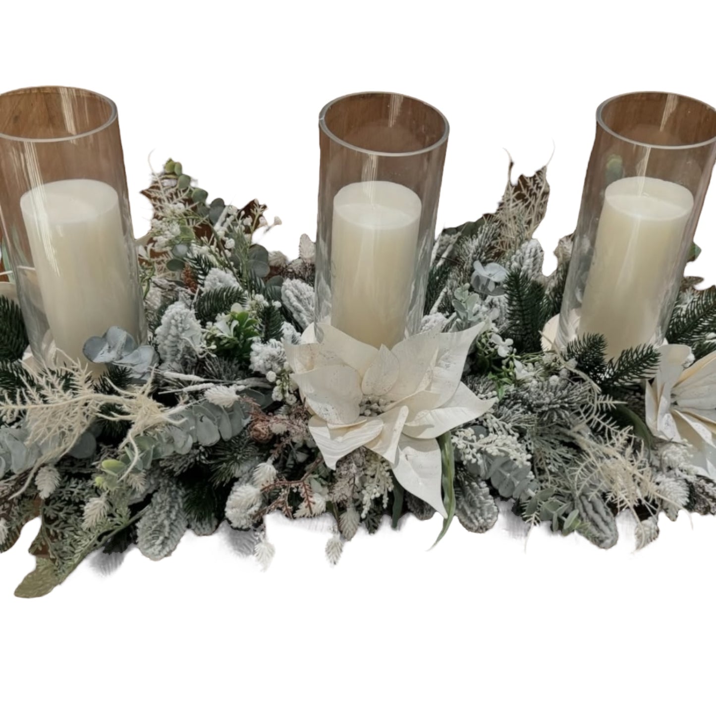White Table scape with 3 large candles