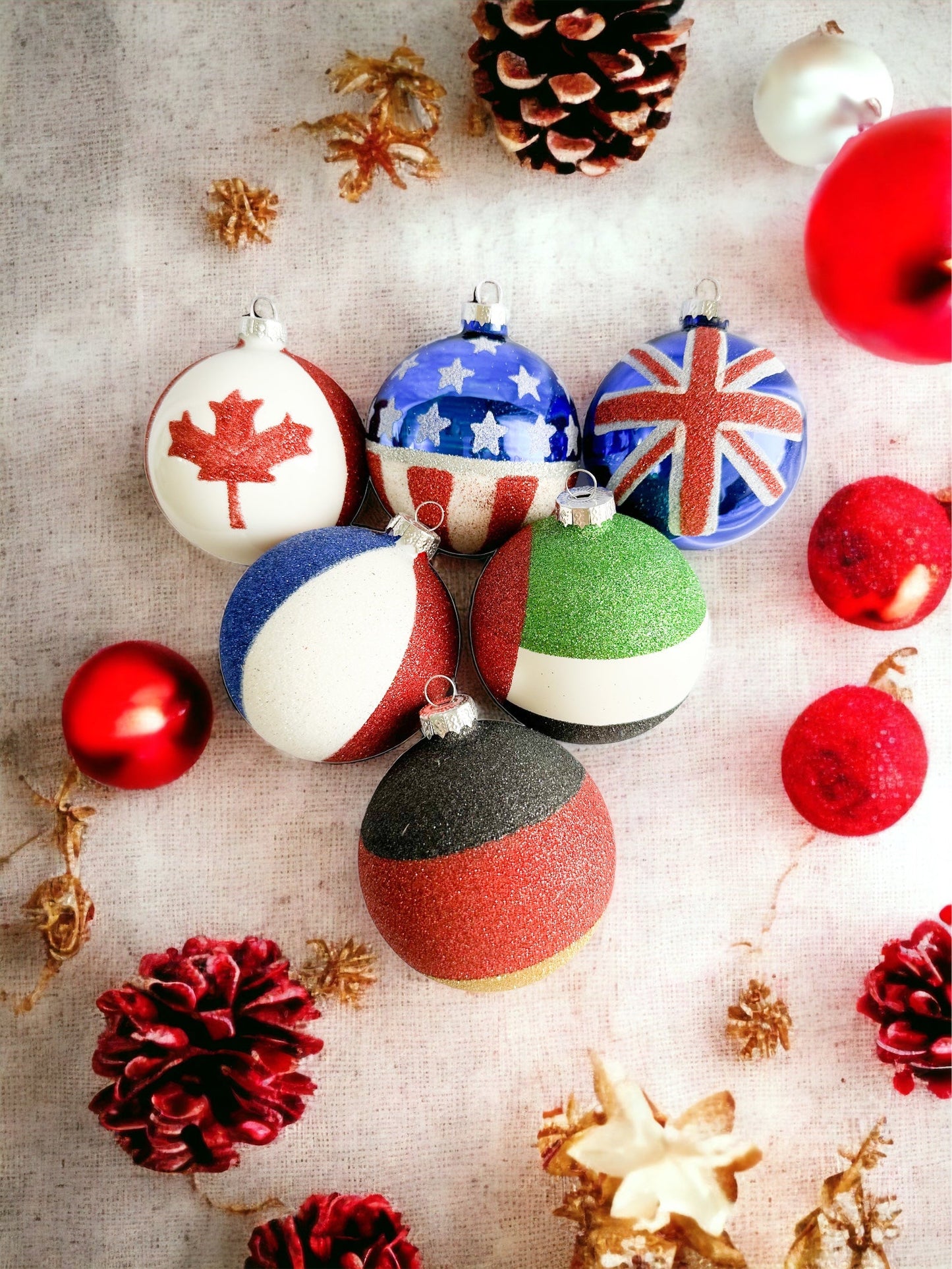 Glitter flag baubles - Medium