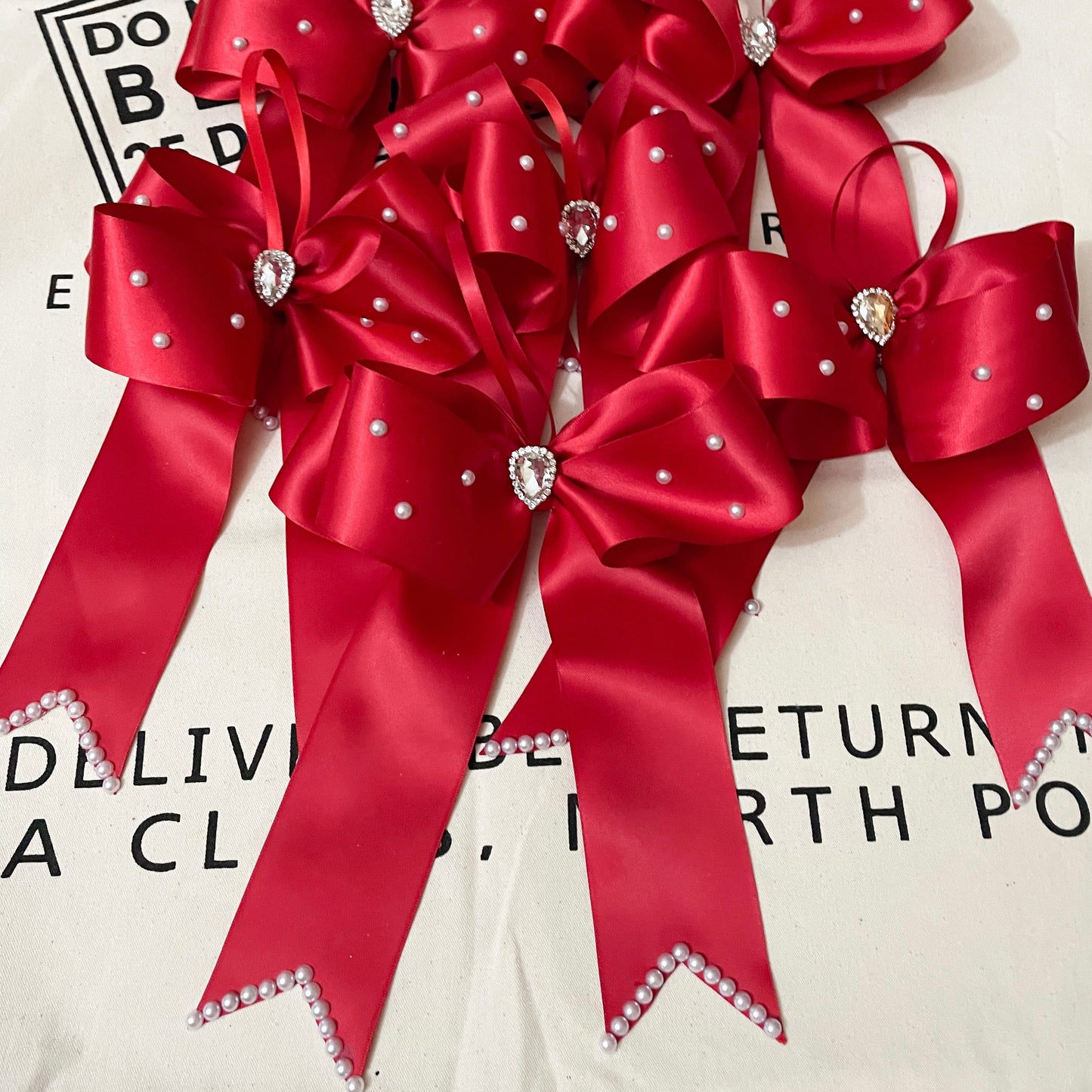 Red Christmas Tree Bow with Pearls