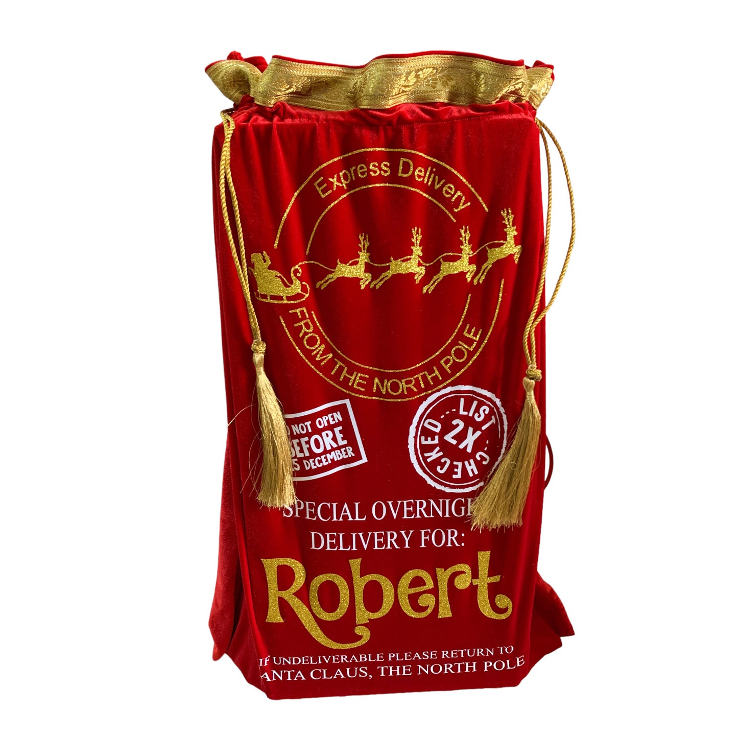 Red Velvet Santa Sack with Gold