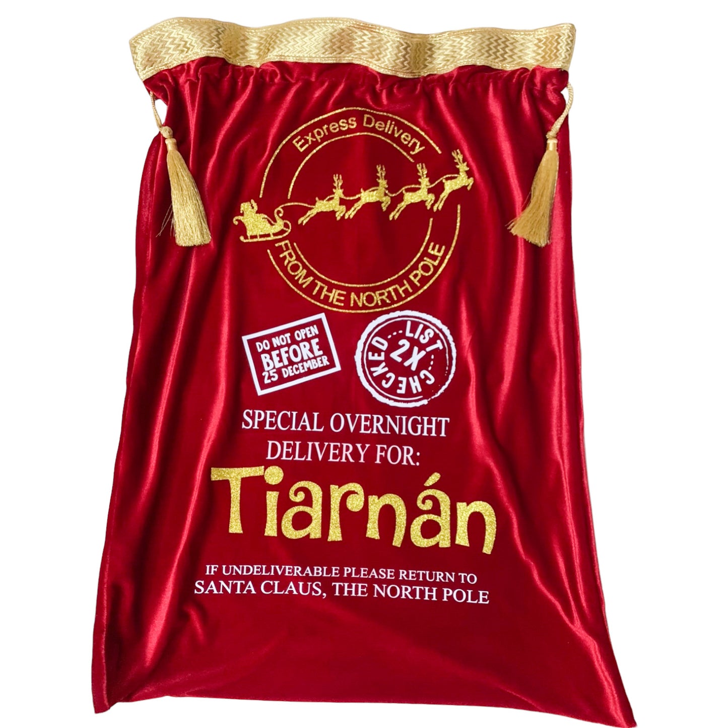 Red Velvet Santa Sack with Gold