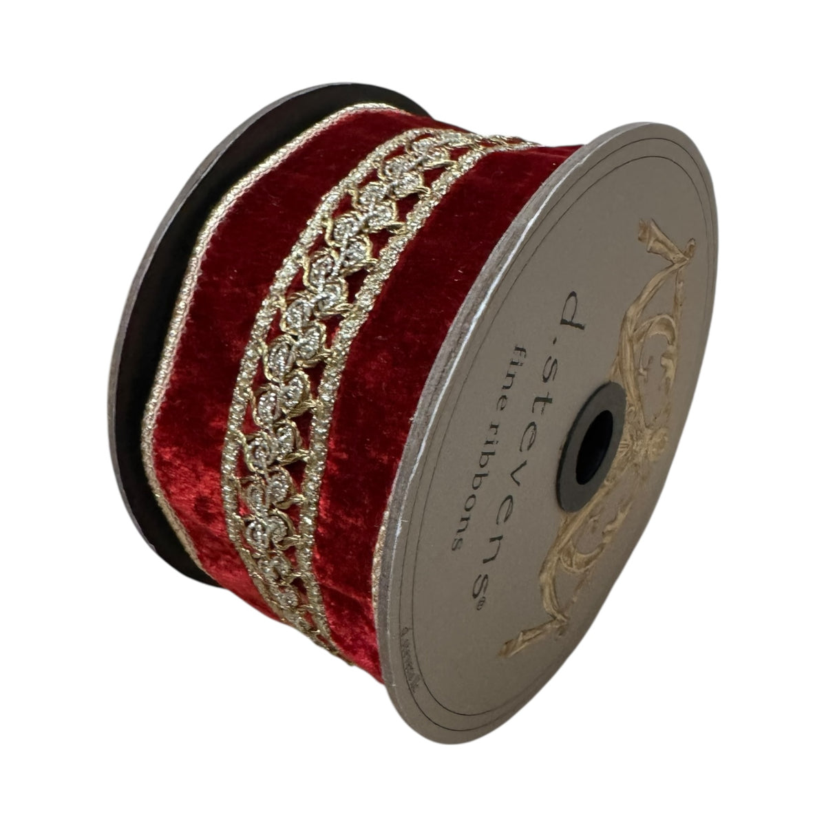 Red velvet with gold embroidery 2.5” 5 yards