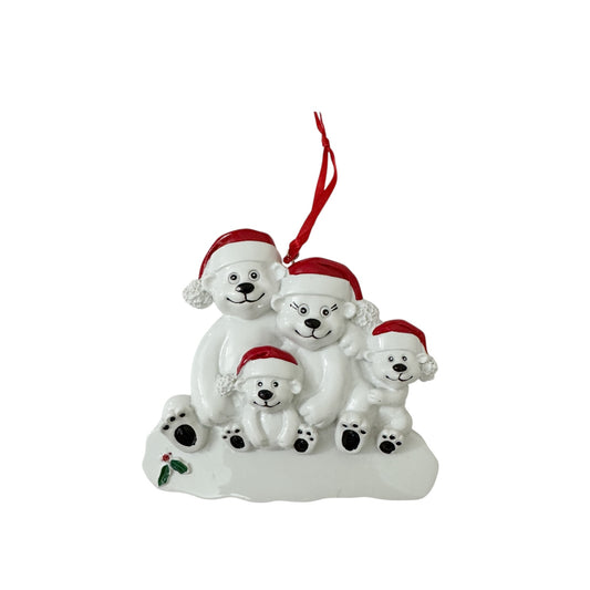 White bear with red hat ornaments - 4 people