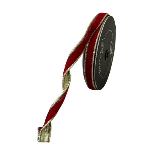 Red velvet with gold edge thin ribbon 10 yards
