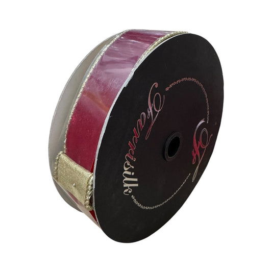 Red velvet with gold edge wire ribbon 1.5” 10 yards
