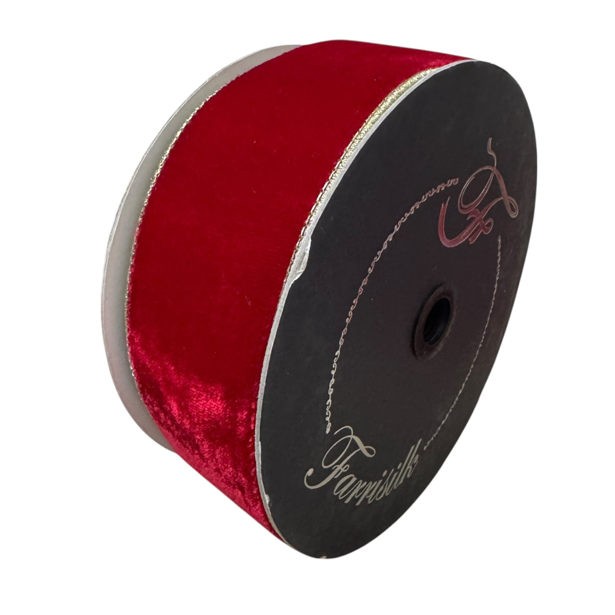 Red velvet with gold trim wire ribbon 2.5”