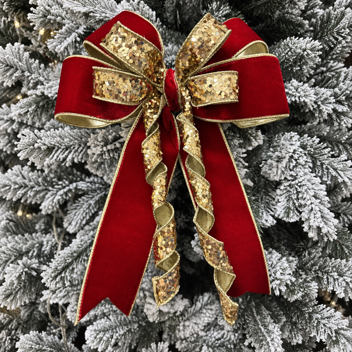 Christmas bow with wire ribbon - red and gold