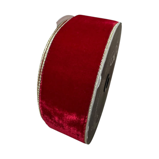 Red velvet with gold trim wire ribbon 2.5”