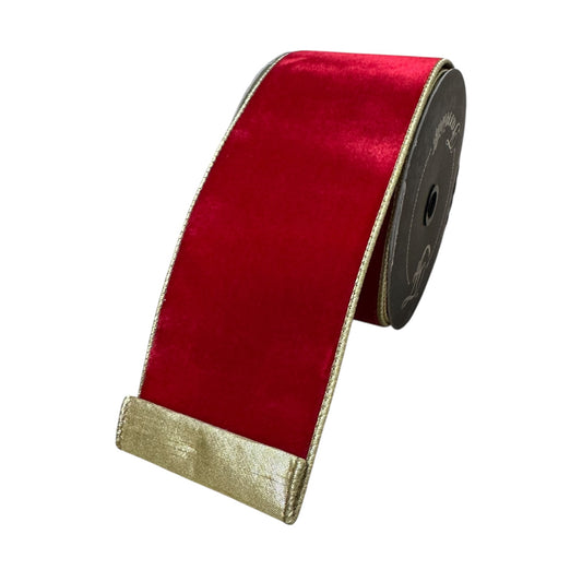 Red velvet with gold edge Wire ribbon 4”