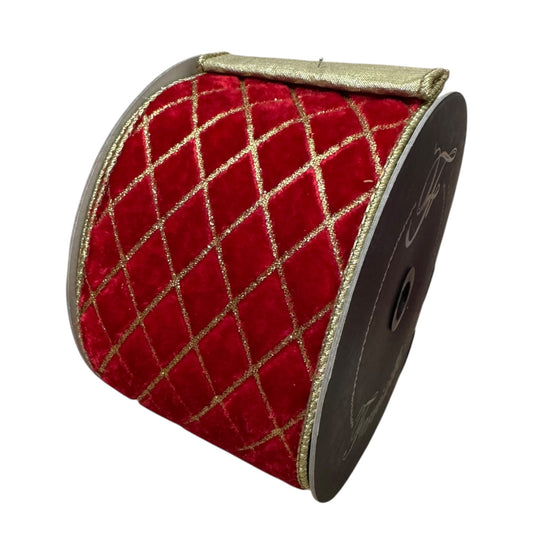 Red velvet with gold 4” wire ribbon