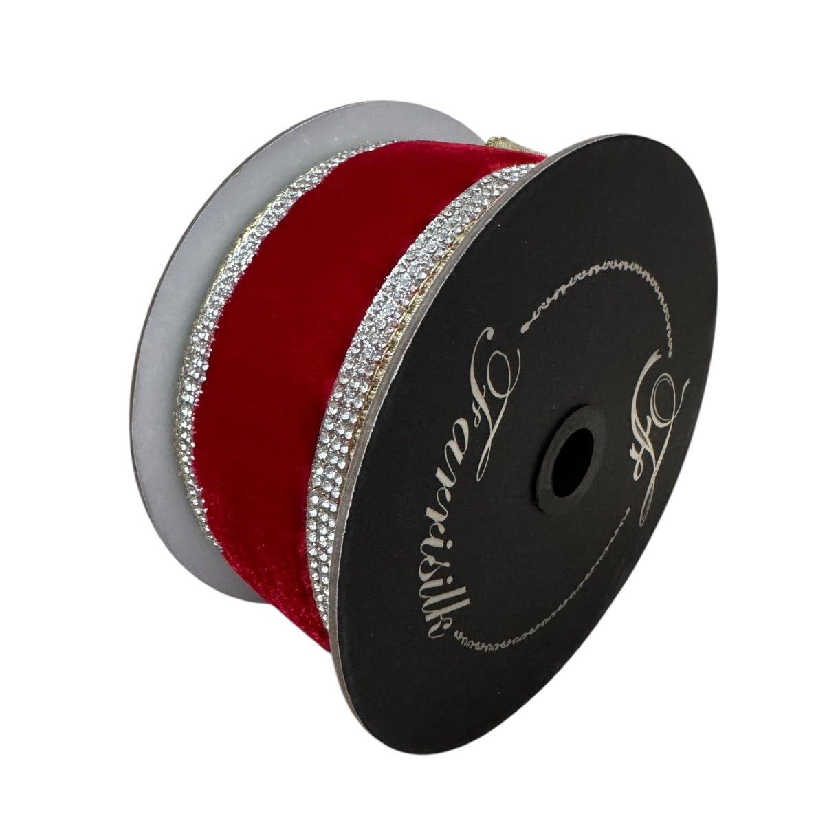 Red velvet with rhinestones trim Wire ribbon 2.5”