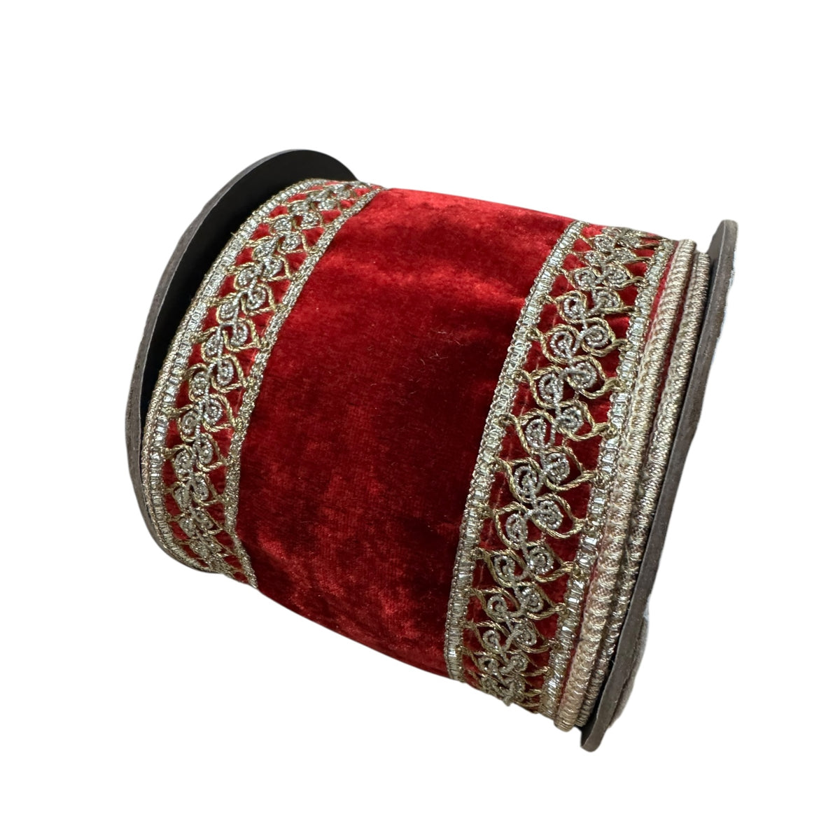 Red Velvet with gold trim Wire ribbon 4”