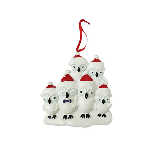 White owel family ornaments - 6 people