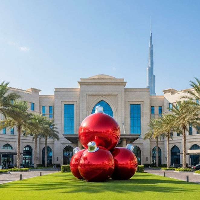 Preorder Giant Red Inflatable baubles commercial grade with silver top