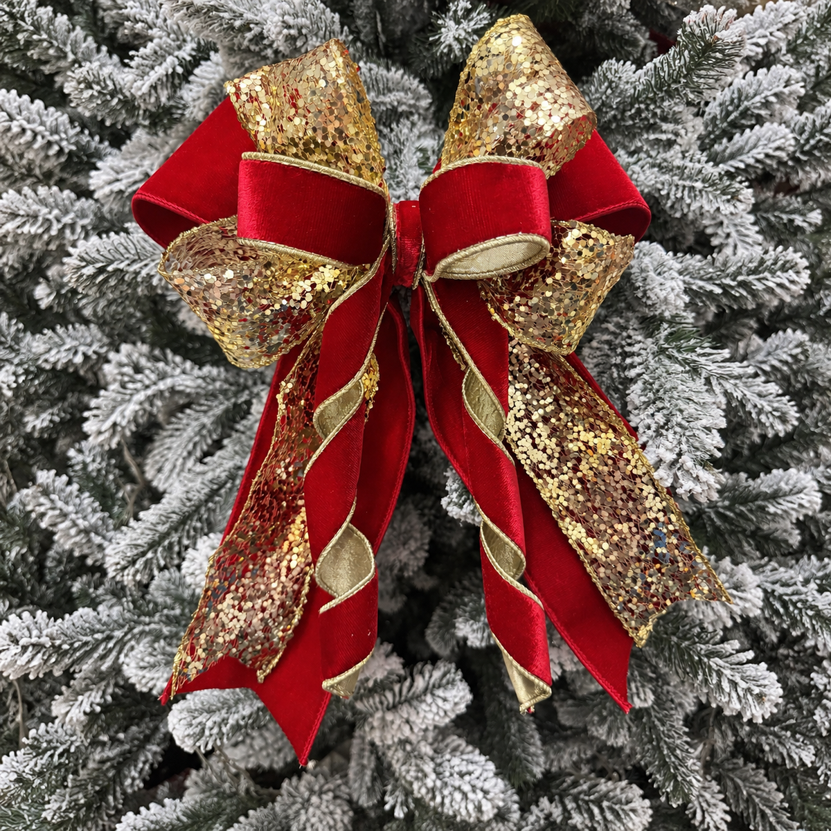 Red and gold three layered Christmas bow