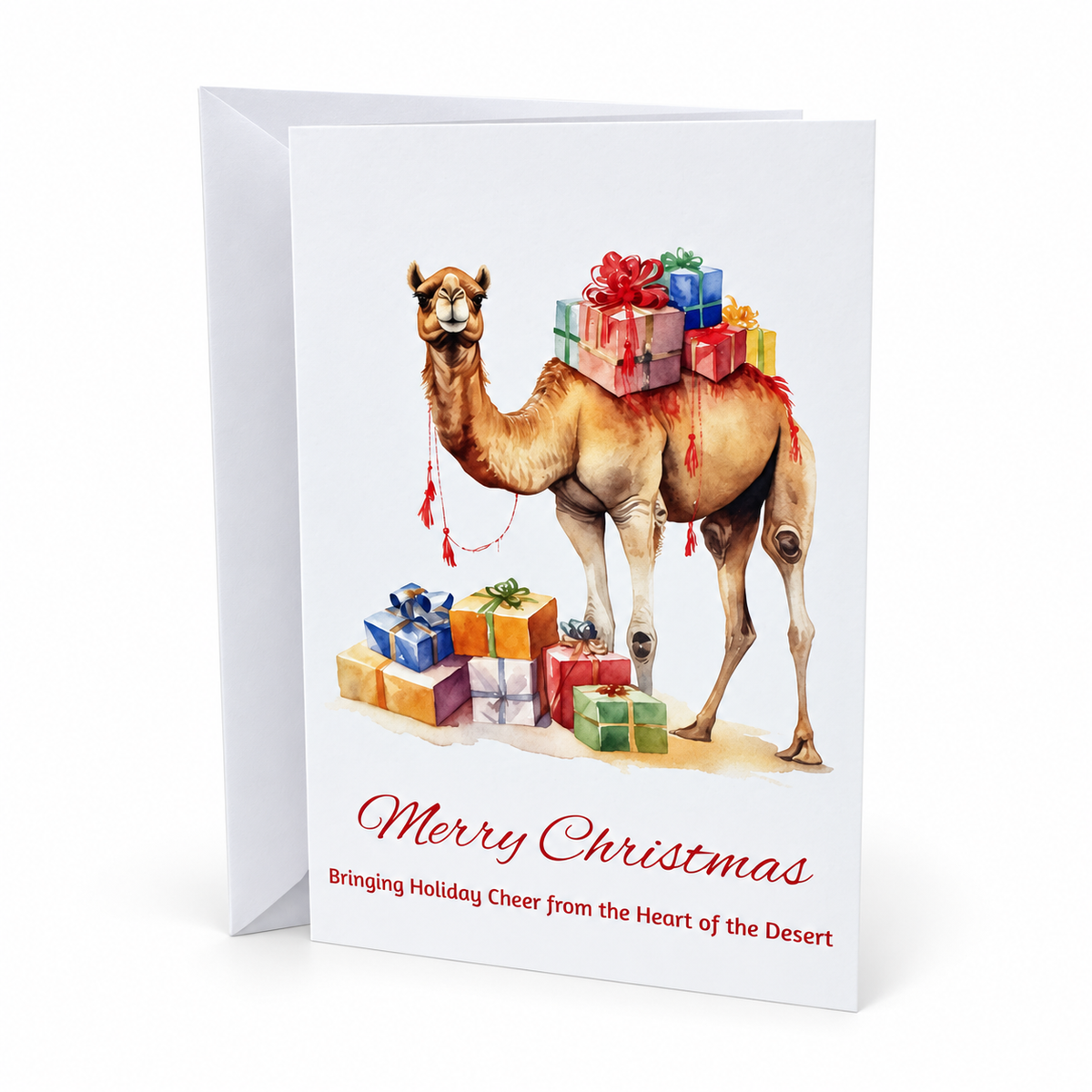 Camel with gifts greeting card