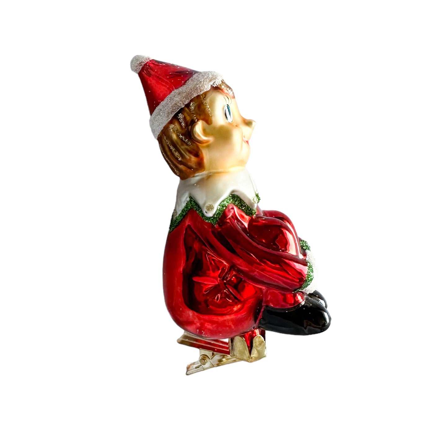 Glass elf ornament - clip on